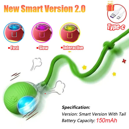 Rechargeable Interactive Cat Ball Toy – Automatic Rolling Smart Pet Toy with Faux Tail for Cats and Dogs