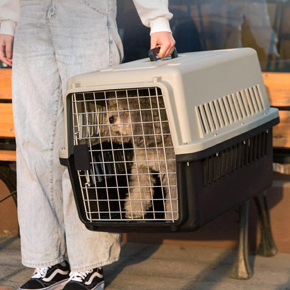 Portable Pet Carrier Crate – Plastic Travel Kennel for Dogs, Cats, Puppies and Rabbits (48×32×30cm)