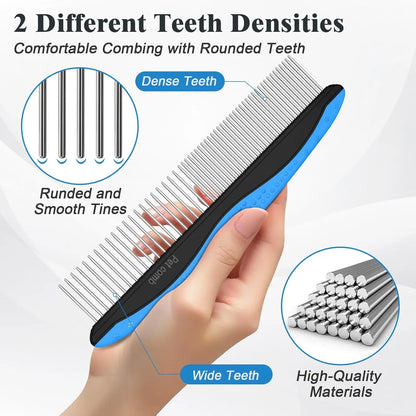 2PCS Self Cleaning Pet Grooming Set – Slicker Brush and Comb for Dogs, Cats and Small Animals