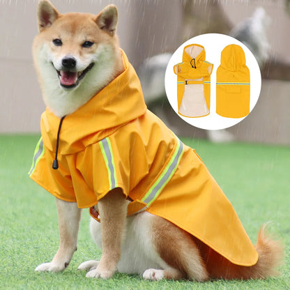 Cape Style Reflective Dog Raincoat – Waterproof Windproof Hooded Coat for Large Dogs