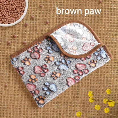 Winter Velvet Pet Sleeping Warm Blanket with Paw/Dot/Bone Pattern, Dog Cat Washing Towel, Fleece Soft Pet Blanket Pet Bed Mat