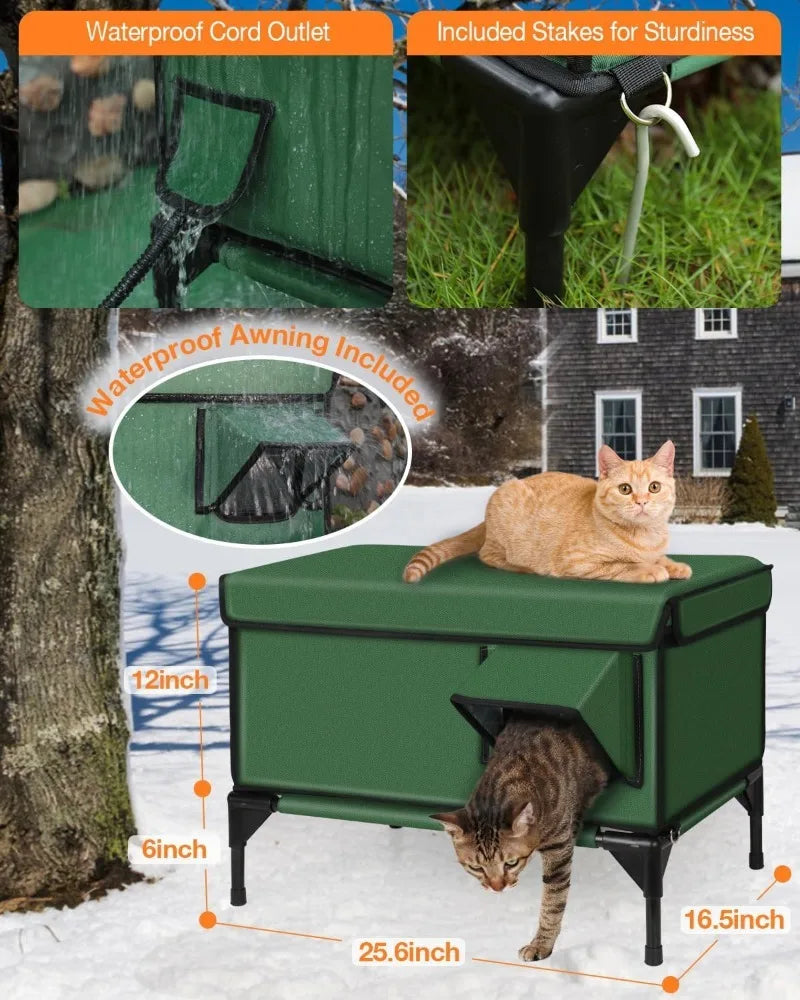 Outdoor Waterproof Cat House Warm Heated Winter Cat House Insulated Outside Foldable Cats Nest Tent Sleeping Extra Large Pet