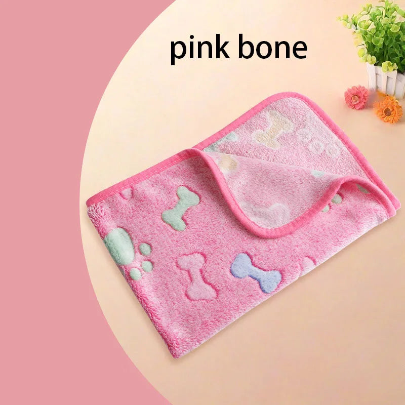 Winter Velvet Pet Sleeping Warm Blanket with Paw/Dot/Bone Pattern, Dog Cat Washing Towel, Fleece Soft Pet Blanket Pet Bed Mat