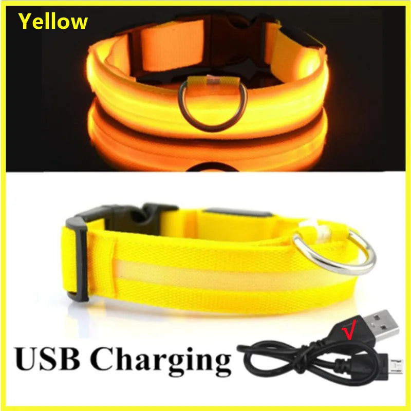 USB Rechargeable LED Dog Collar – Adjustable Luminous Safety Light Collar for Dogs and Cats