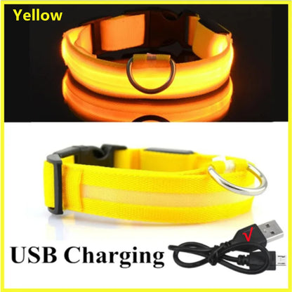 USB Rechargeable LED Dog Collar – Adjustable Luminous Safety Light Collar for Dogs and Cats
