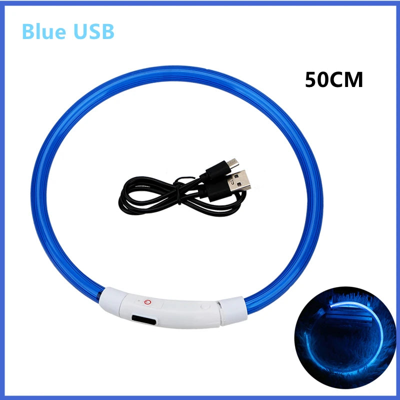 USB Rechargeable LED Dog Collar – Adjustable Luminous Safety Light Collar for Dogs and Cats