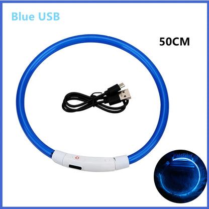 USB Rechargeable LED Dog Collar – Adjustable Luminous Safety Light Collar for Dogs and Cats