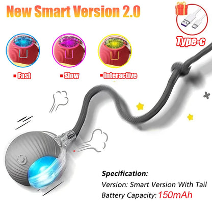 Rechargeable Interactive Cat Ball Toy – Automatic Rolling Smart Pet Toy with Faux Tail for Cats and Dogs