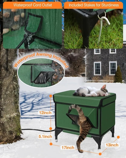 Outdoor Waterproof Cat House Warm Heated Winter Cat House Insulated Outside Foldable Cats Nest Tent Sleeping Extra Large Pet