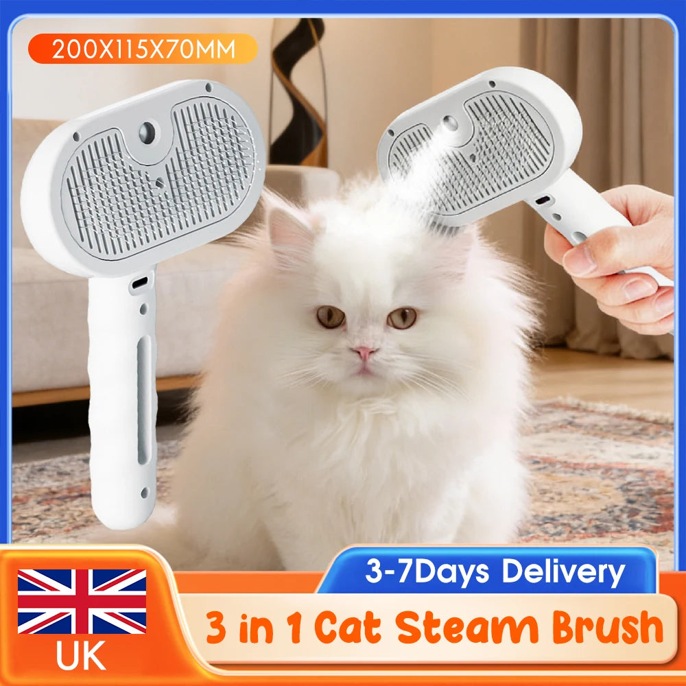 3 in 1 Electric Steam Spray Pet Brush – Anti Tangle Grooming Hair Removal Comb for Dogs and Cats