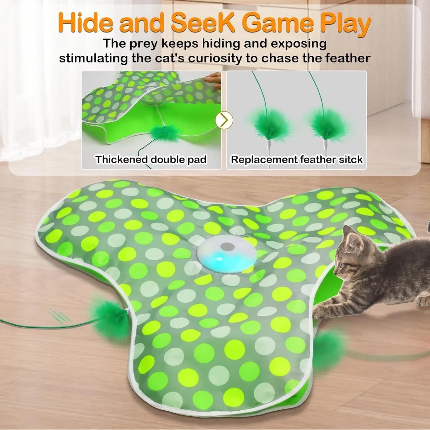 Interactive Hide and Seek Cat Toy – Motion Activated Mouse and Feather Teaser for Cats