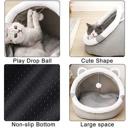 Pet Tent Cave Bed – Foldable Self Warming Sleeping Hut for Cats and Small Dogs