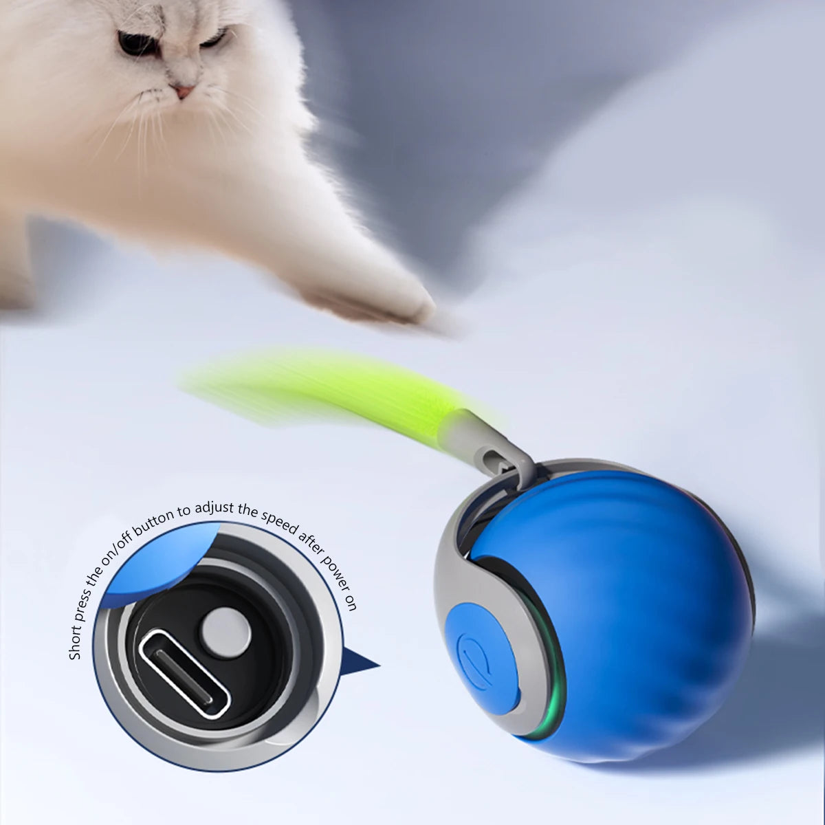 Smart Moving Cat Toy Ball with Tail – Automatic Interactive Toy with Two Speed Modes