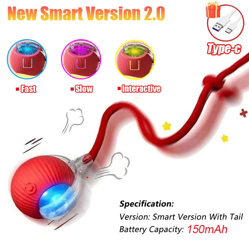 Rechargeable Interactive Cat Ball Toy – Automatic Rolling Smart Pet Toy with Faux Tail for Cats and Dogs