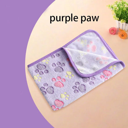 Winter Velvet Pet Sleeping Warm Blanket with Paw/Dot/Bone Pattern, Dog Cat Washing Towel, Fleece Soft Pet Blanket Pet Bed Mat