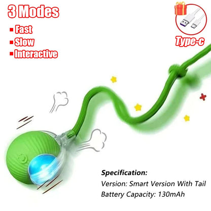 Rechargeable Interactive Cat Ball Toy – Automatic Rolling Smart Pet Toy with Faux Tail for Cats and Dogs
