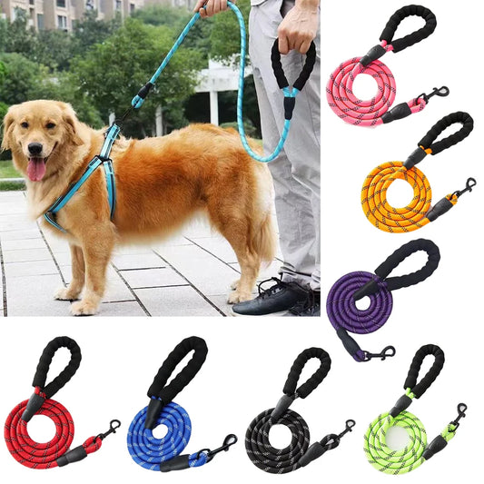 A reflective pet dog leash with a comfortable soft-padded handle - a leash for pet dogs - enhances safety and control