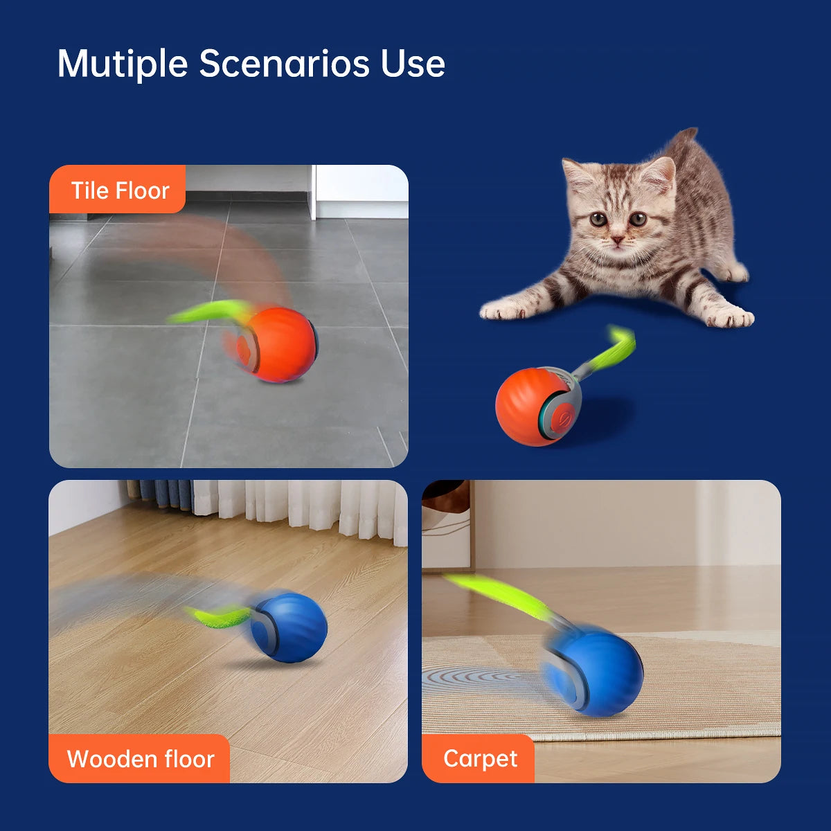 Smart Moving Cat Toy Ball with Tail – Automatic Interactive Toy with Two Speed Modes