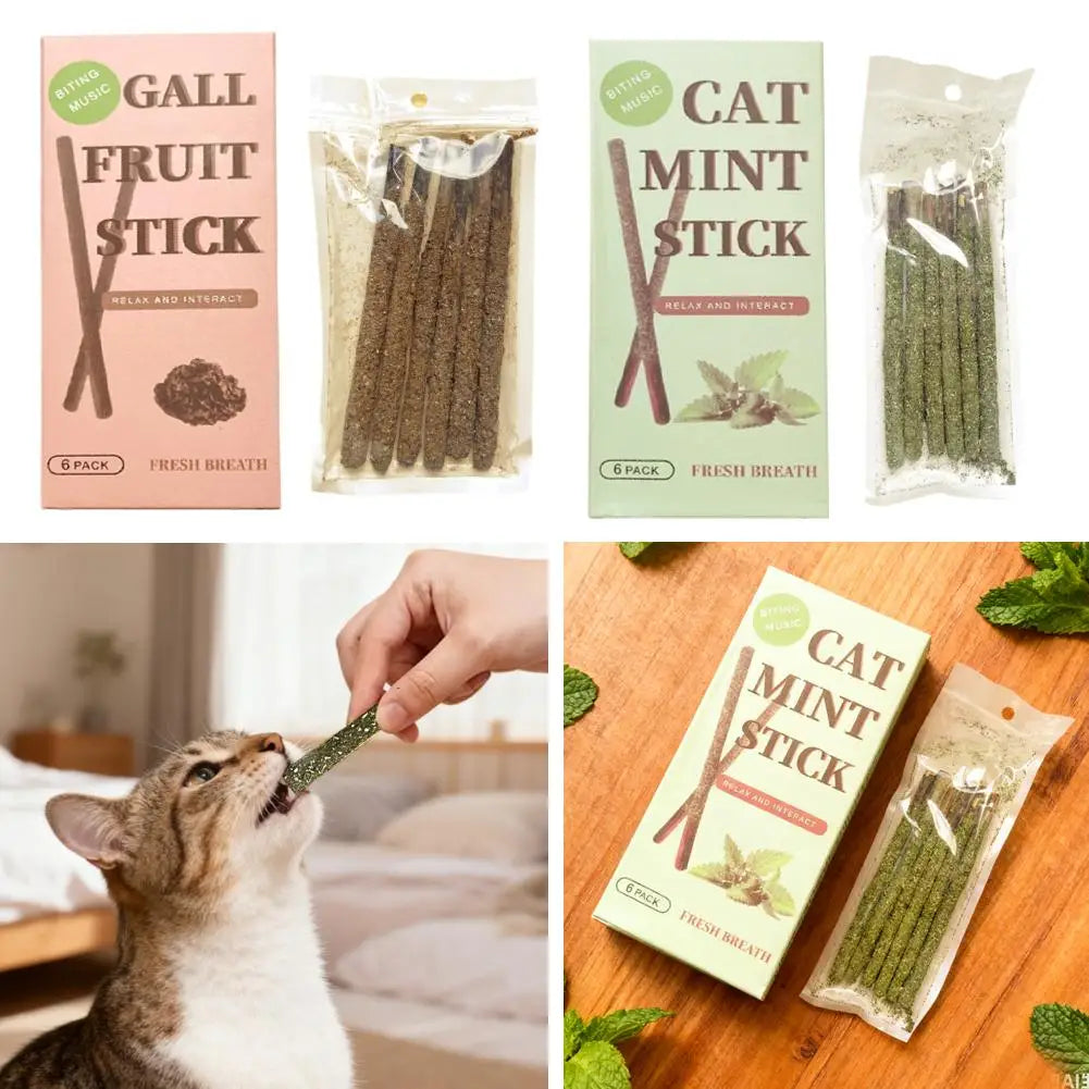 6pcs Natural Matatabi Cat Stick Mint Caught Bite Excited Rods Silvervine For Cat Teeth Cleaning Treating Pet Supply Cat Toys