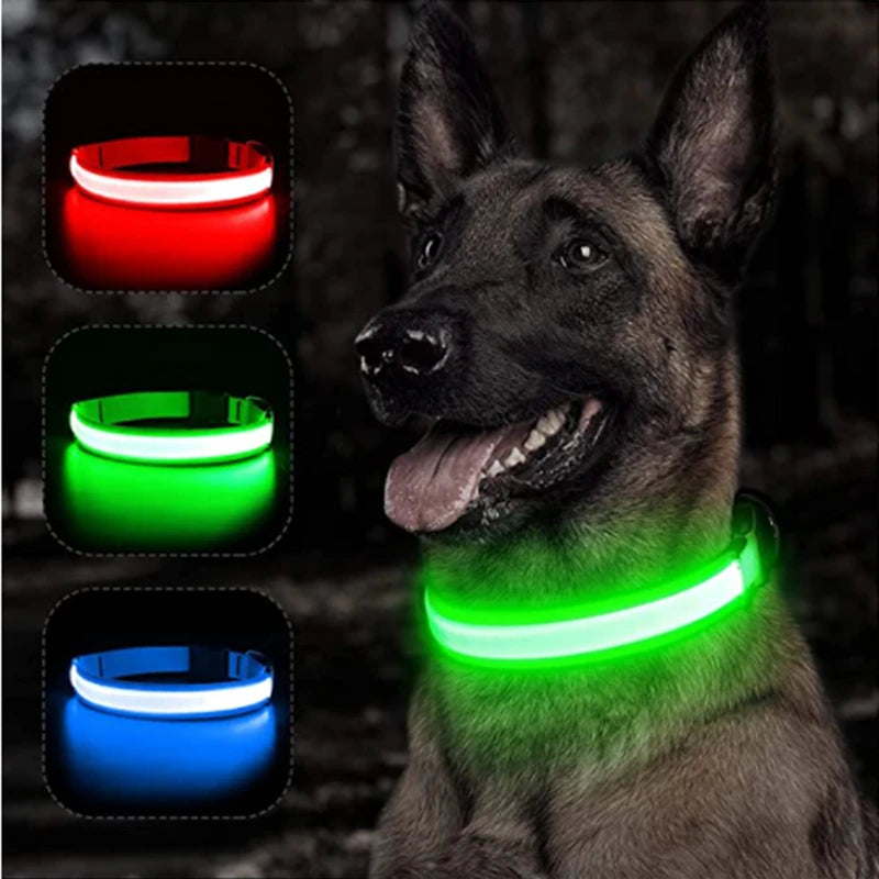 USB Rechargeable LED Dog Collar – Adjustable Luminous Safety Light Collar for Dogs and Cats