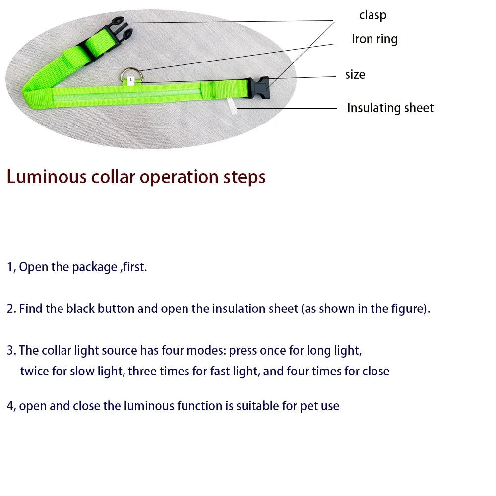 LED Night Safety Dog Leash – Luminous Fluorescent Nylon Collar for Dogs