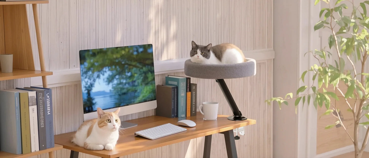 Desktop Cat Bed Round Indoor Cats Comfortable Soft Desk Nest Pet Bed for Kitten Adjustable Height Cat Climbing Frame for Desk