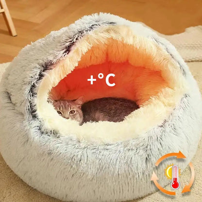 Semi Enclosed Winter Cat Bed – Warm Fluffy Washable Cat Cave Sleeping Bag for Kittens and Puppies