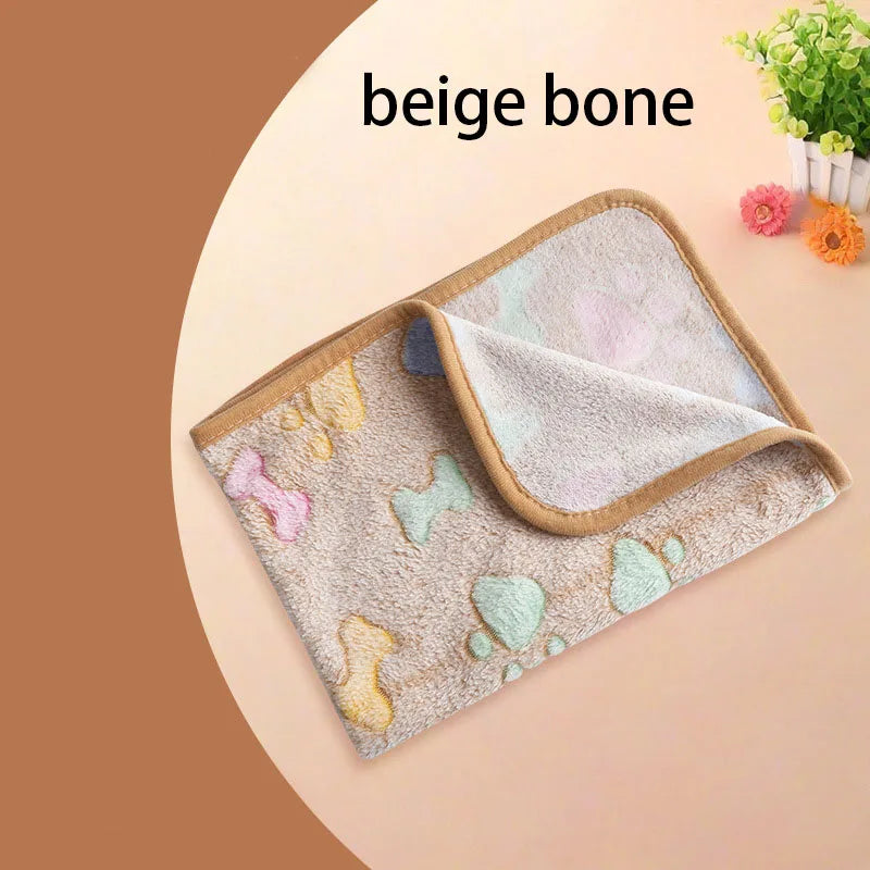 Winter Velvet Pet Sleeping Warm Blanket with Paw/Dot/Bone Pattern, Dog Cat Washing Towel, Fleece Soft Pet Blanket Pet Bed Mat