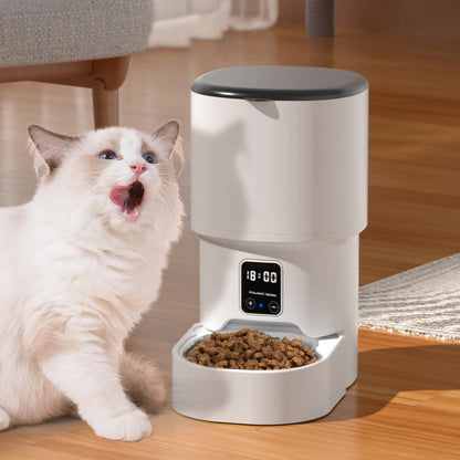 4L WIFI Button Automatic Cat Feeder Intelligent Cat and Dog Pet Feeder Smart Pet Cat Food Dispenser Pet Feeder(No 5V 1A plug)