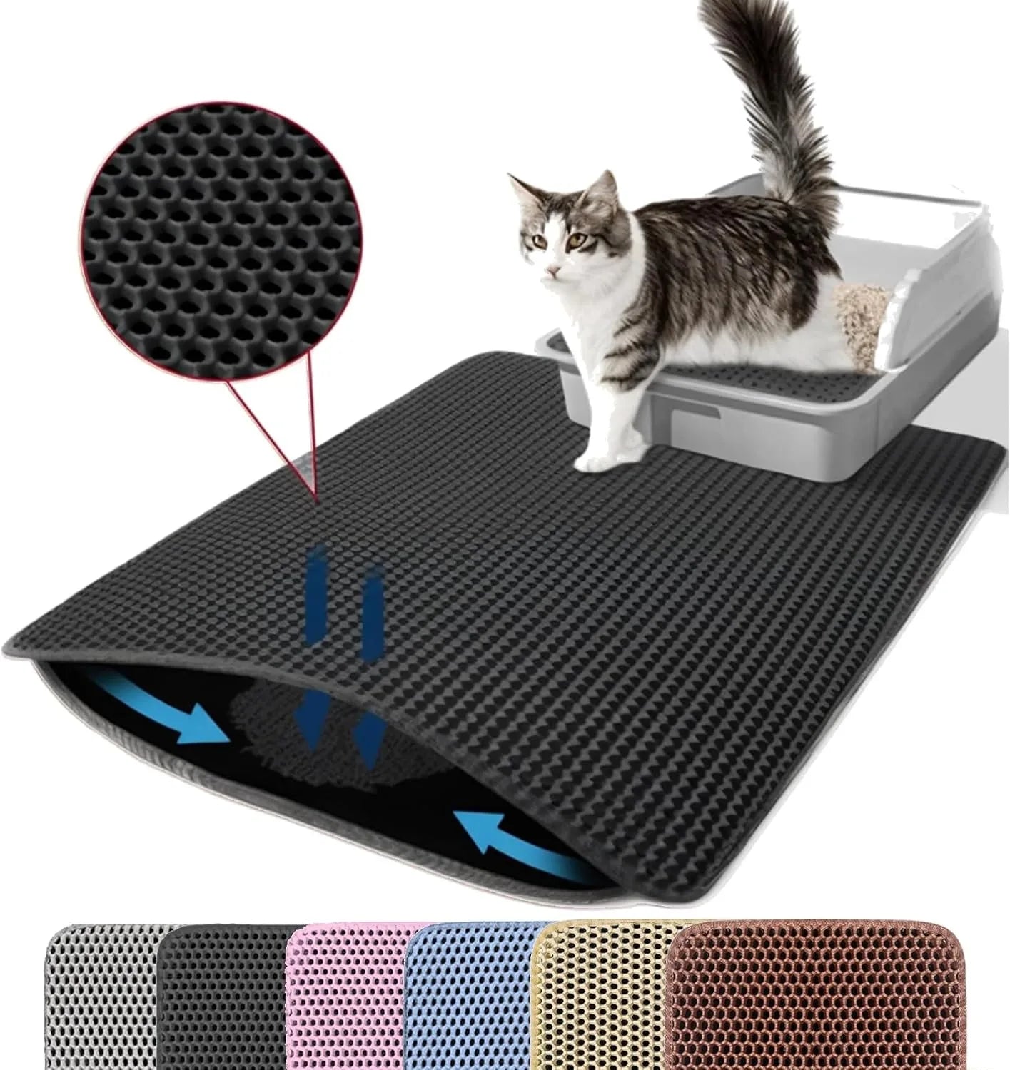 Double Layer Cat Litter Mat – Waterproof Non Slip Pet Litter Box Mat for Cats