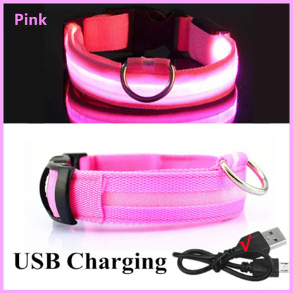 USB Rechargeable LED Dog Collar – Adjustable Luminous Safety Light Collar for Dogs and Cats