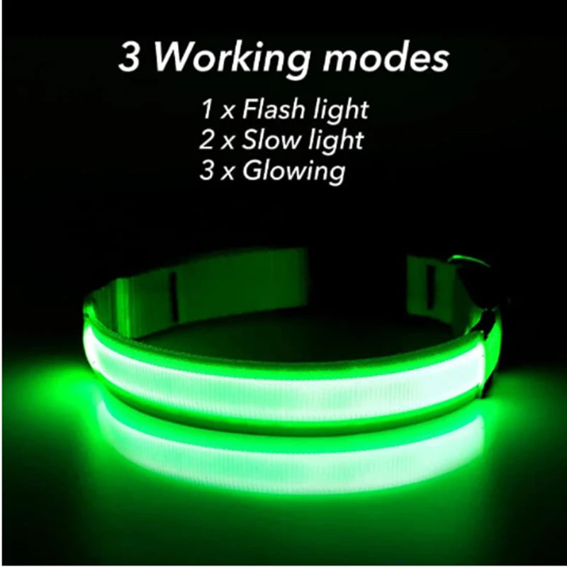 USB Rechargeable LED Dog Collar – Adjustable Luminous Safety Light Collar for Dogs and Cats