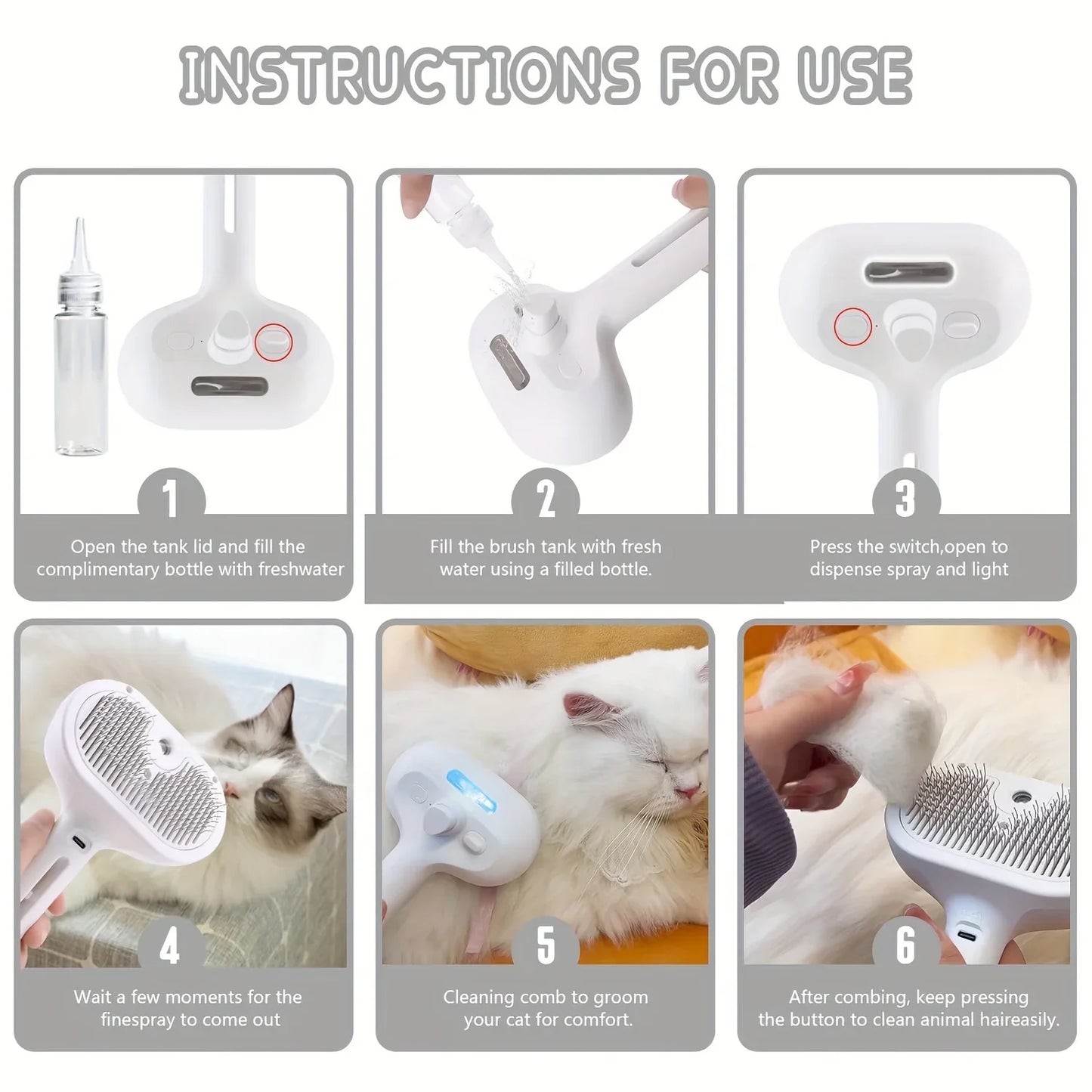 3 in 1 Electric Pet Hair Brush – Steam Spray Massage Comb for Dogs and Cats Hair Removal