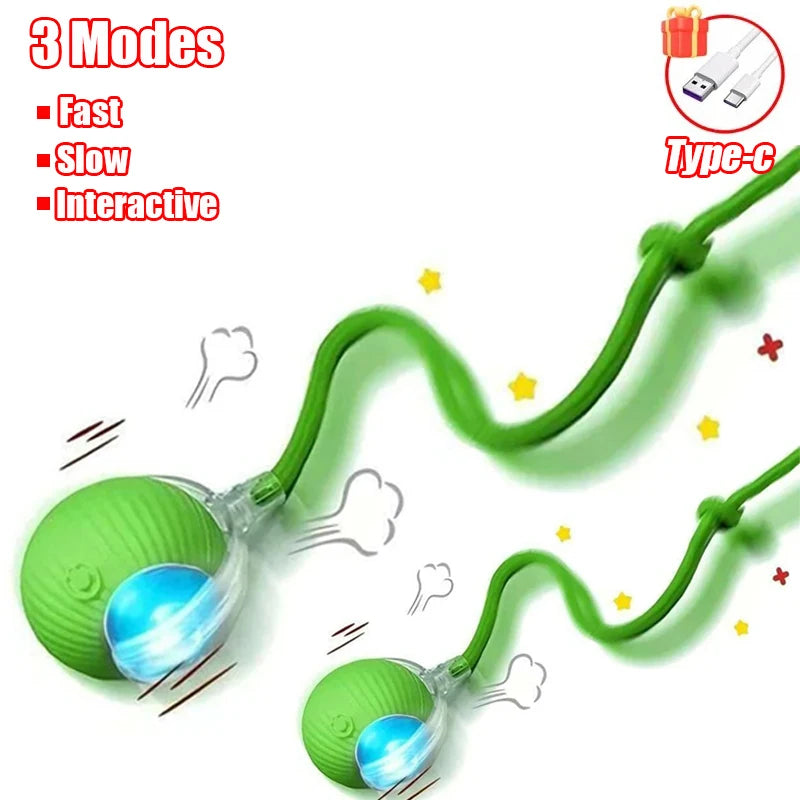 Rechargeable Interactive Cat Ball Toy – Automatic Rolling Smart Pet Toy with Faux Tail for Cats and Dogs