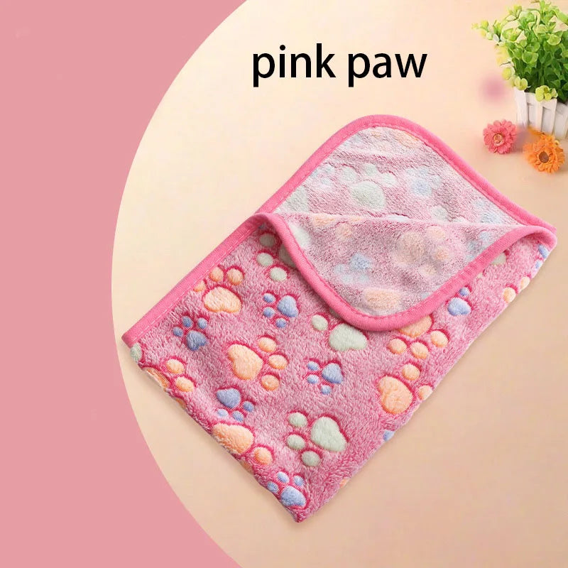 Winter Velvet Pet Sleeping Warm Blanket with Paw/Dot/Bone Pattern, Dog Cat Washing Towel, Fleece Soft Pet Blanket Pet Bed Mat