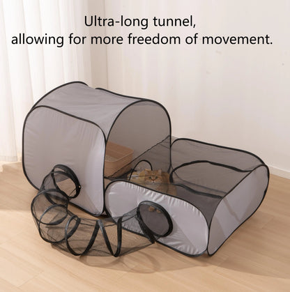 Square Gray Cats and Dogs Delivery Room Hard Oxford Cloth with a Play Tunnel Foldable Pets Nest