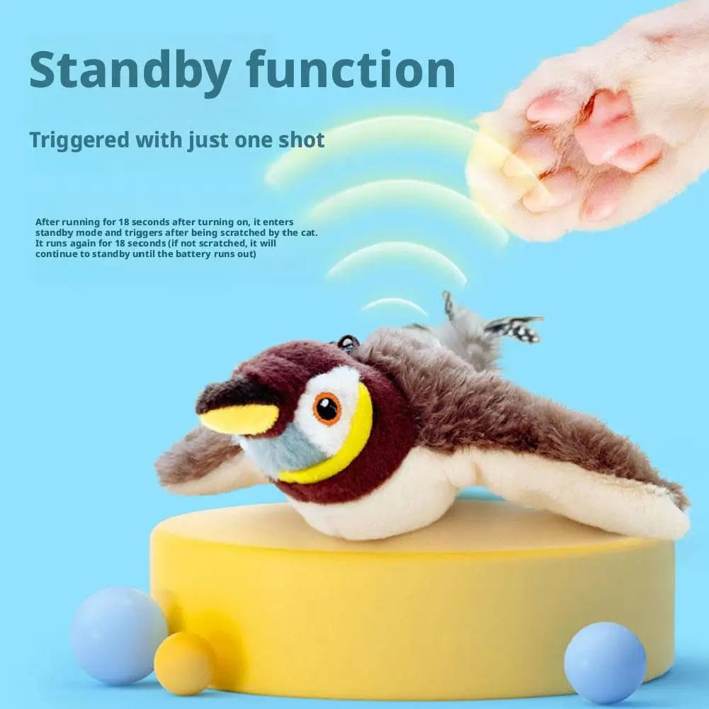 Interactive Cat Toys Rechargeable Flying Bird Wings Cat Toy Stimulating Play Touch Activated Plush Pet Cat Toy