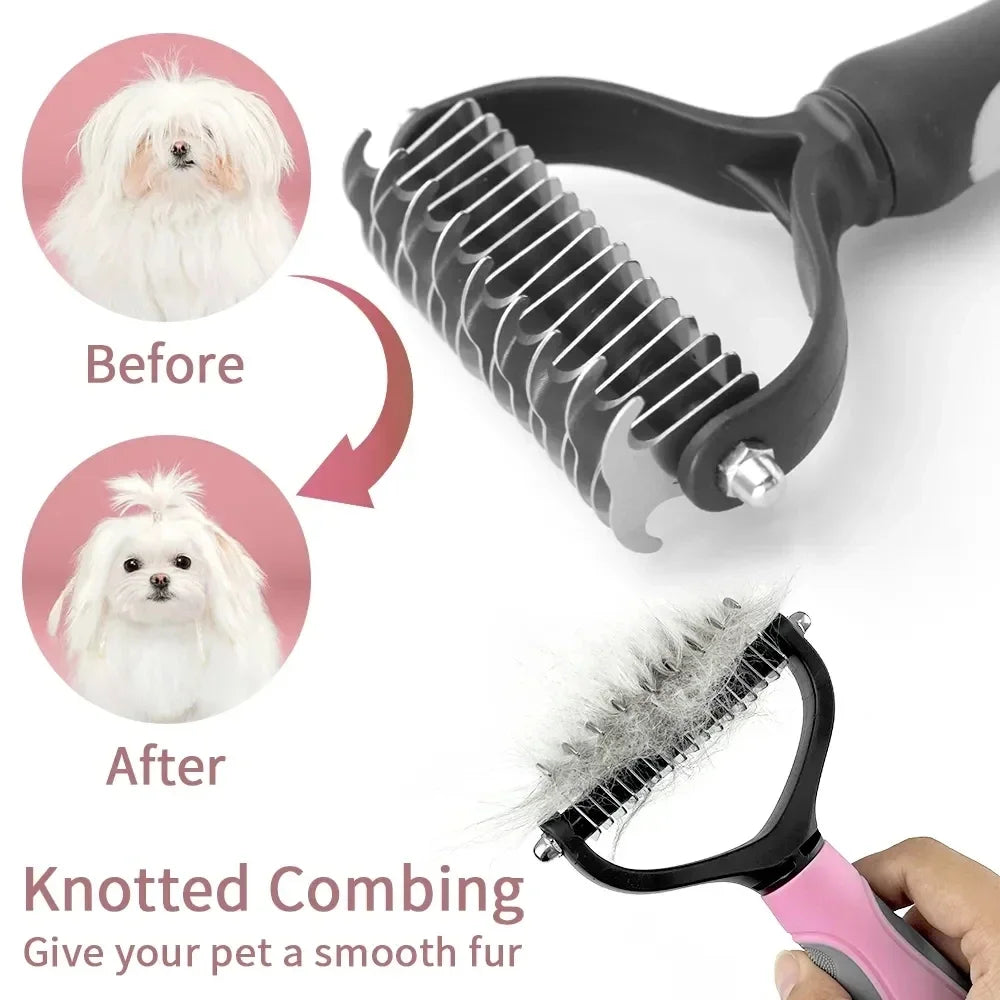Double Sided Pet Grooming Brush – Stainless Steel Deshedding Comb for Dogs and Cats