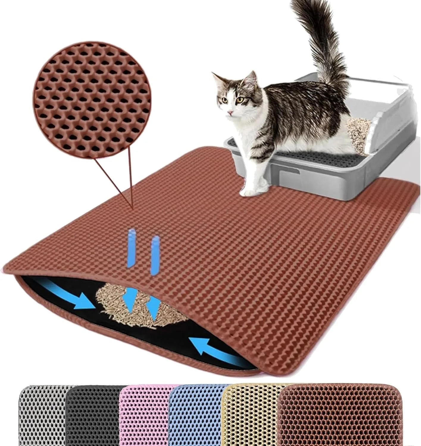Double Layer Cat Litter Mat – Waterproof Non Slip Pet Litter Box Mat for Cats