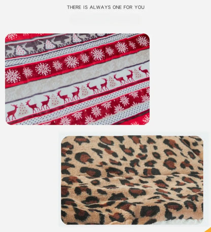Christmas Dog Pad Thick Flannel Warm Blanket Leopard Print Blanket Dog Pad Camel Foot Pad Thick Cage Pad Pet Blanket Dog Beds
