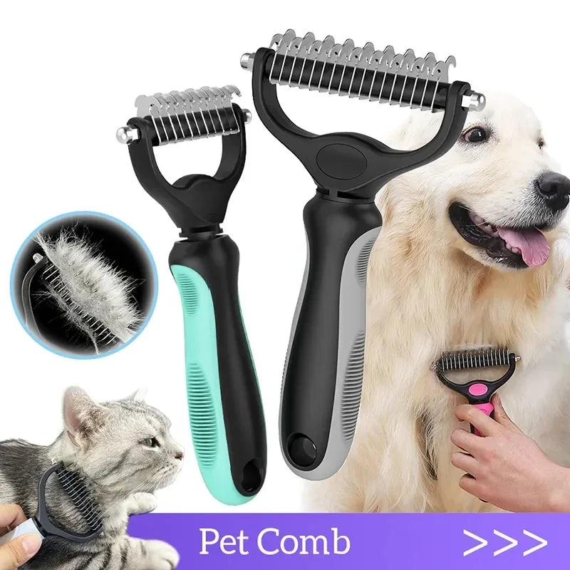 Double Sided Pet Grooming Brush – Stainless Steel Deshedding Comb for Dogs and Cats