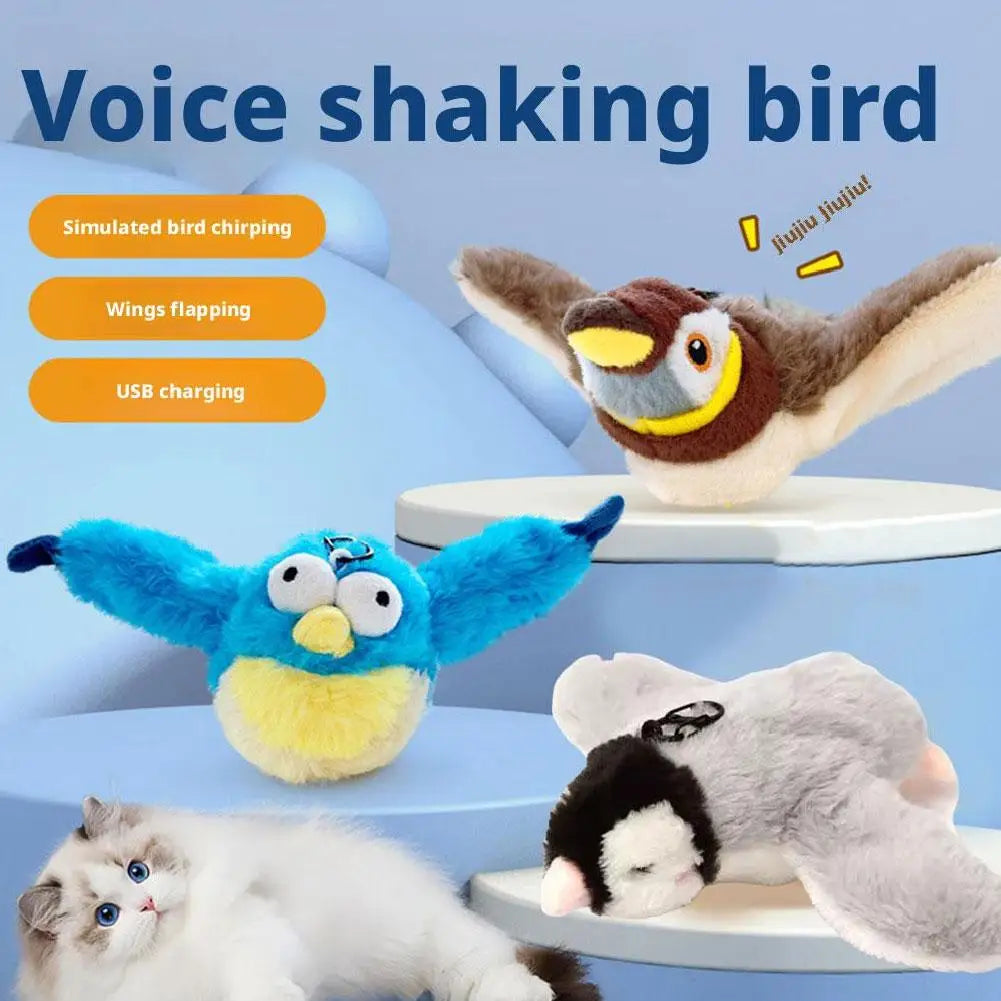 Interactive Cat Toys Rechargeable Flying Bird Wings Cat Toy Stimulating Play Touch Activated Plush Pet Cat Toy