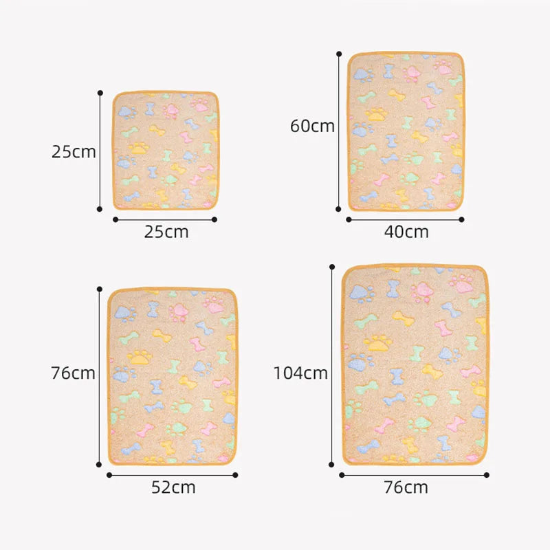 Winter Velvet Pet Sleeping Warm Blanket with Paw/Dot/Bone Pattern, Dog Cat Washing Towel, Fleece Soft Pet Blanket Pet Bed Mat
