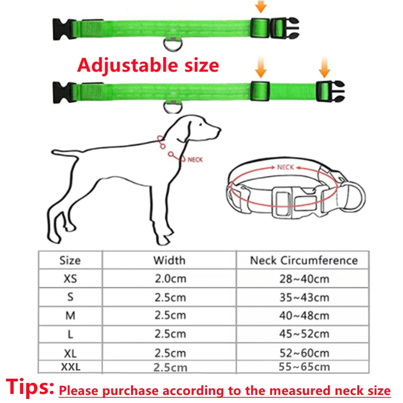USB Rechargeable LED Dog Collar – Adjustable Luminous Safety Light Collar for Dogs and Cats