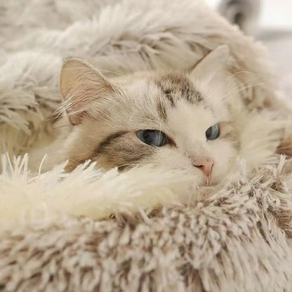 Semi Enclosed Winter Cat Bed – Warm Fluffy Washable Cat Cave Sleeping Bag for Kittens and Puppies