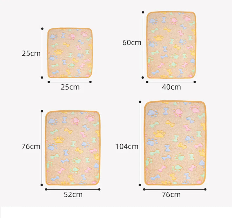 Winter Velvet Pet Sleeping Warm Blanket with Paw/Dot/Bone Pattern, Dog Cat Washing Towel, Fleece Soft Pet Blanket Pet Bed Mat