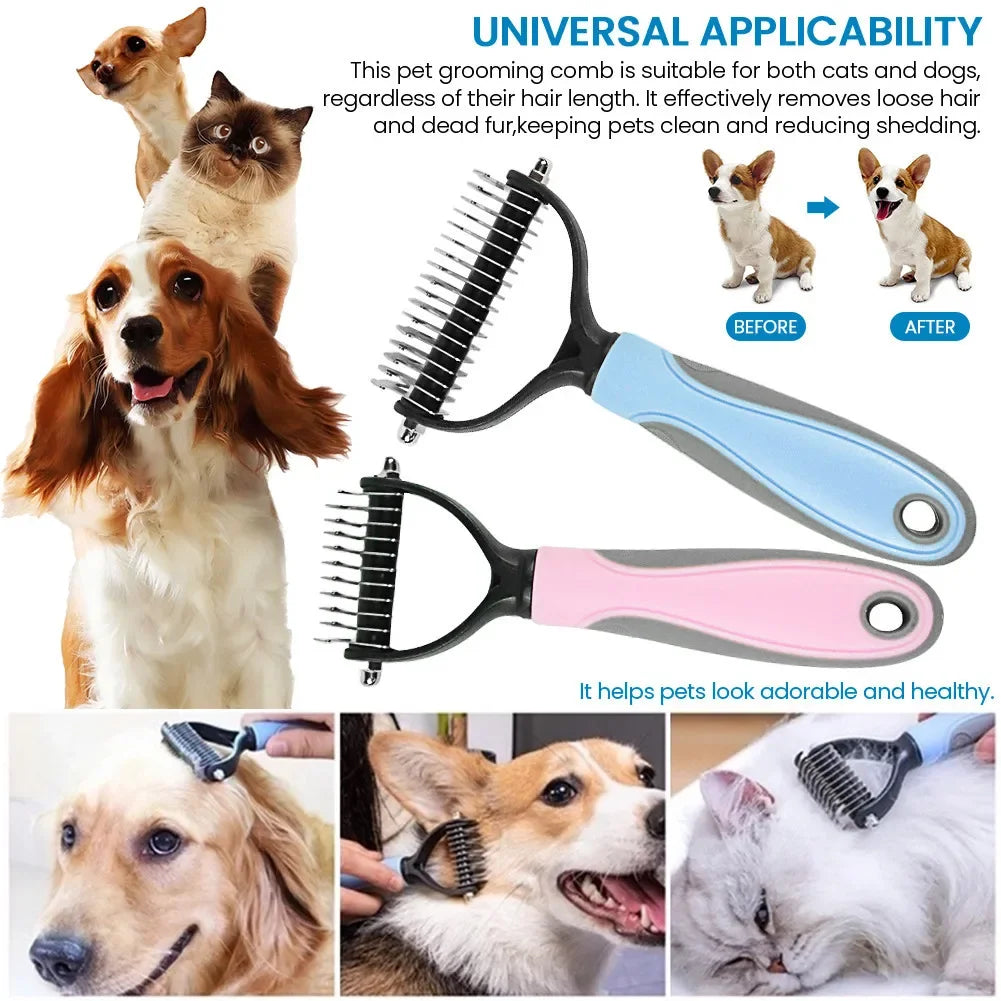 Double Sided Pet Grooming Brush – Stainless Steel Deshedding Comb for Dogs and Cats