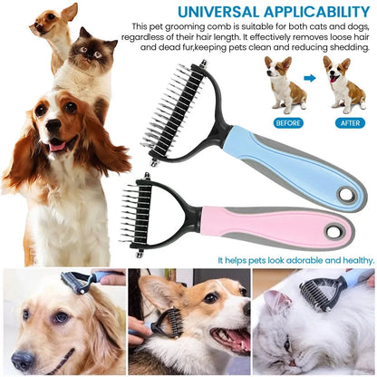 Double Sided Pet Grooming Brush – Stainless Steel Deshedding Comb for Dogs and Cats