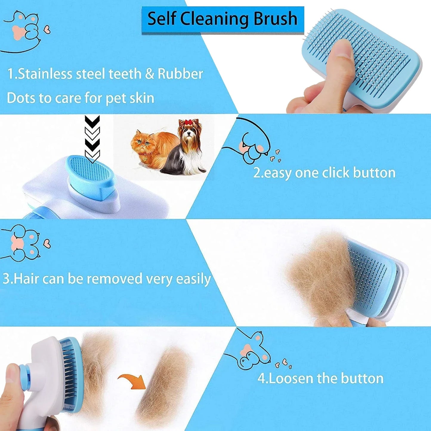 Pet Hair Remover Grooming Brush – Deshedding and Bath Brush for Long Haired Dogs and Cats