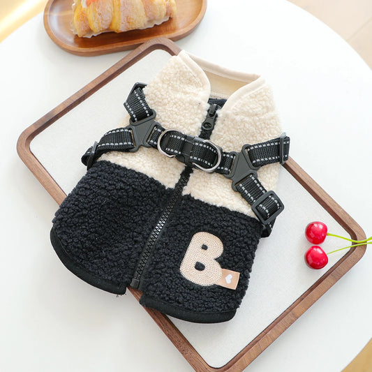 1PC Pet Clothes, Dogs, Cats, Autumn and Winter Fleece Thickened Warm Vest, Black and White Splicing Sleeveless Zipper Clothes